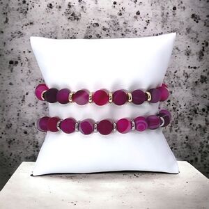 NWT Wool + Pepper Co. Matte Fuchsia Stripe Agate w/ either Silver or Gold accent